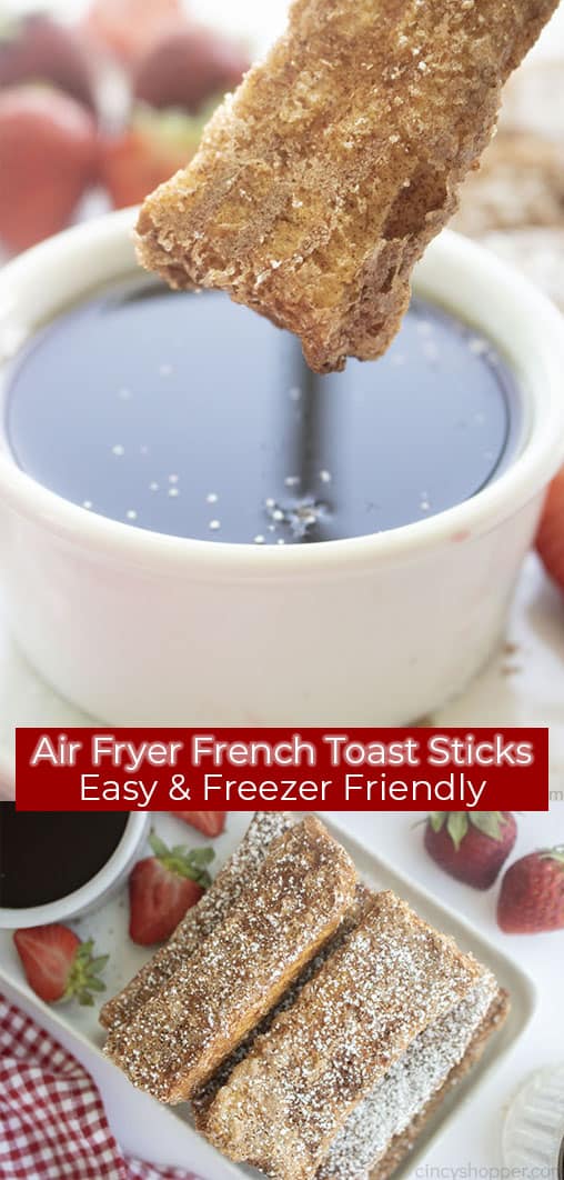 Long pin collage banner text Air Fryer French Toast Sticks Easy & Freezer Friendly