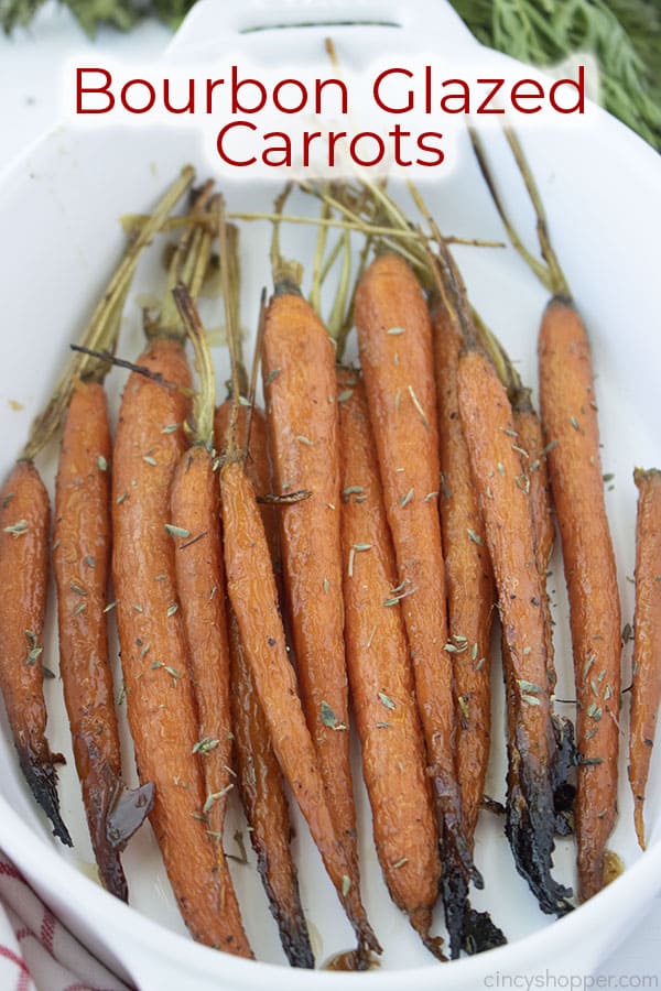 Text on image Bourbon Glazed Carrots