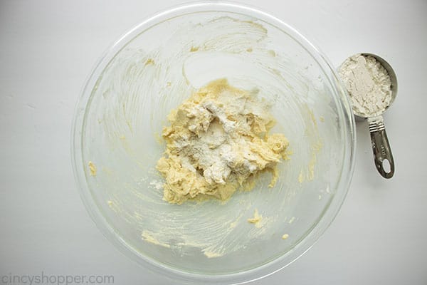 Dry ingredients added to wet dough