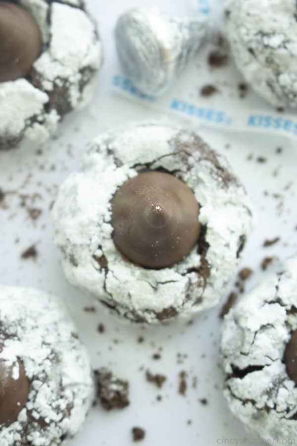 Chocolate Hershey Kiss Cookies overhead