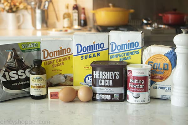 Ingredients for chocolate thumbprint cookies