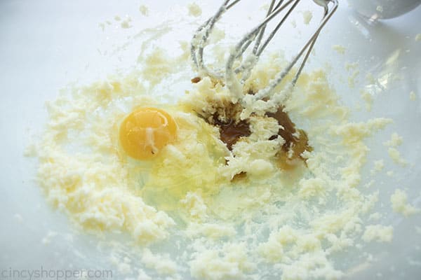 Egg and vanilla aded to butter sugar mixture
