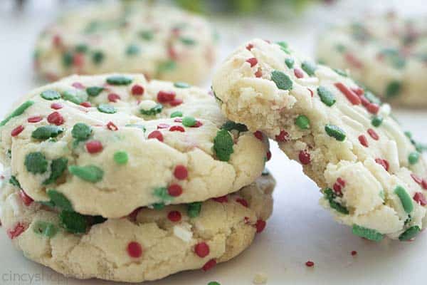 Cake Mix Christmas Cookies baked with sprinkles