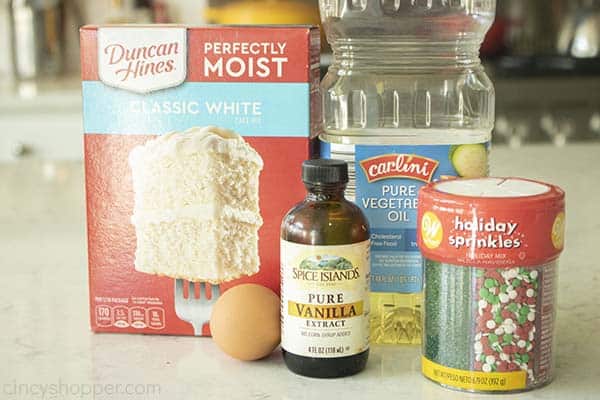 Ingredients for Christmas Cookies with Cake Mix