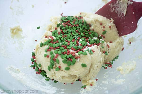 Christmas sprinkles added to cake mix dough