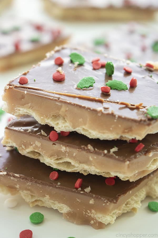 Stack of Christmas Crack Toffee