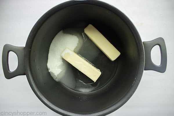 Butter and sugar in pot