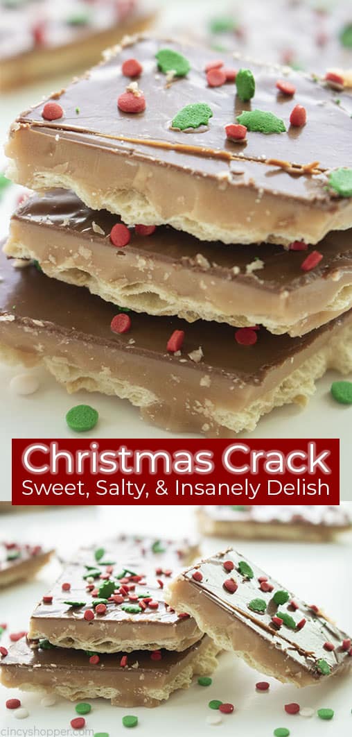 Long pin collage with text Christmas Crack Sweet, Salty & Insanely Delish!