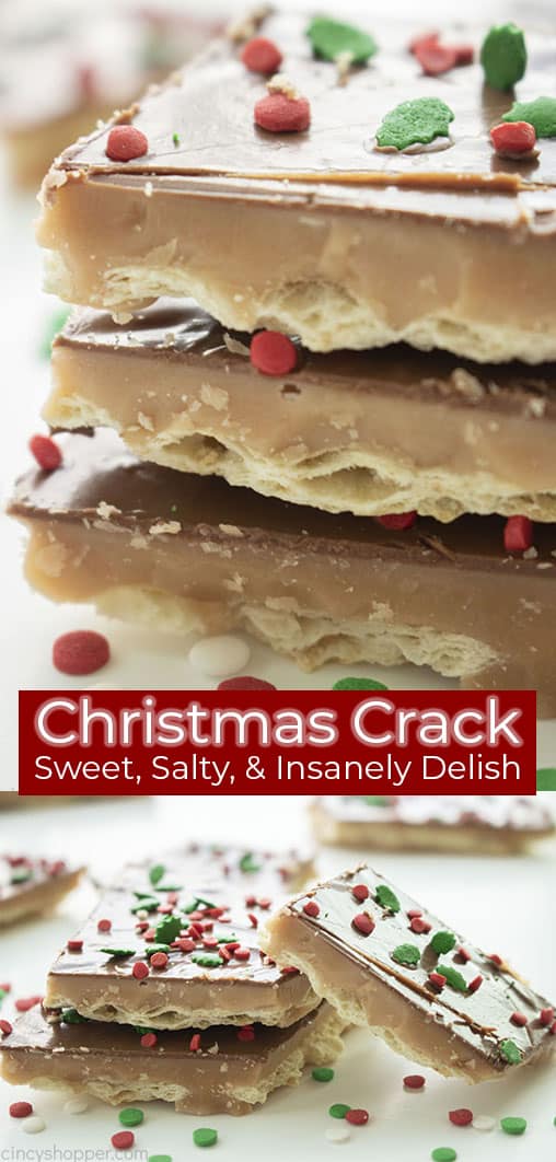 Long pin collage with text Christmas Crack Sweet, Salty & Insanely Delish!