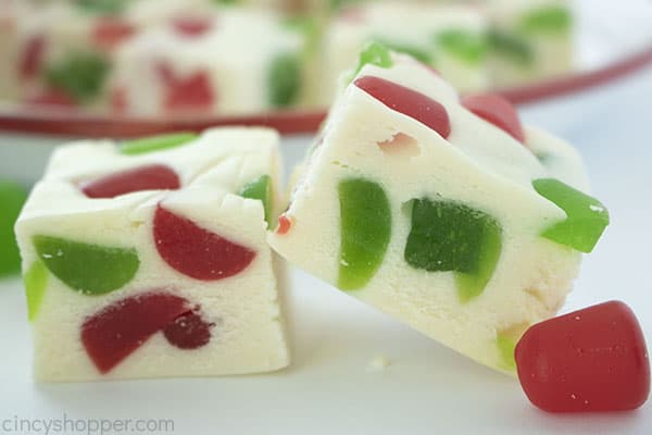 Two pieces of Christmas nougat candy