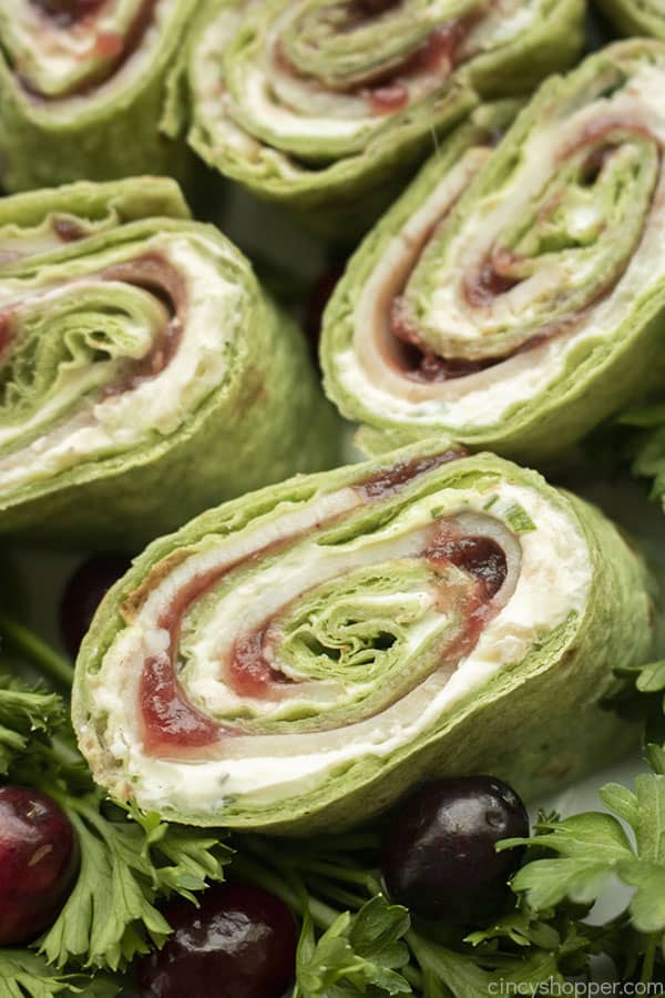 Cranberry Turkey Pinwheels on a platter