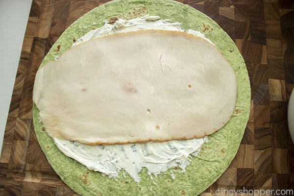 Turkey on tortilla and spread