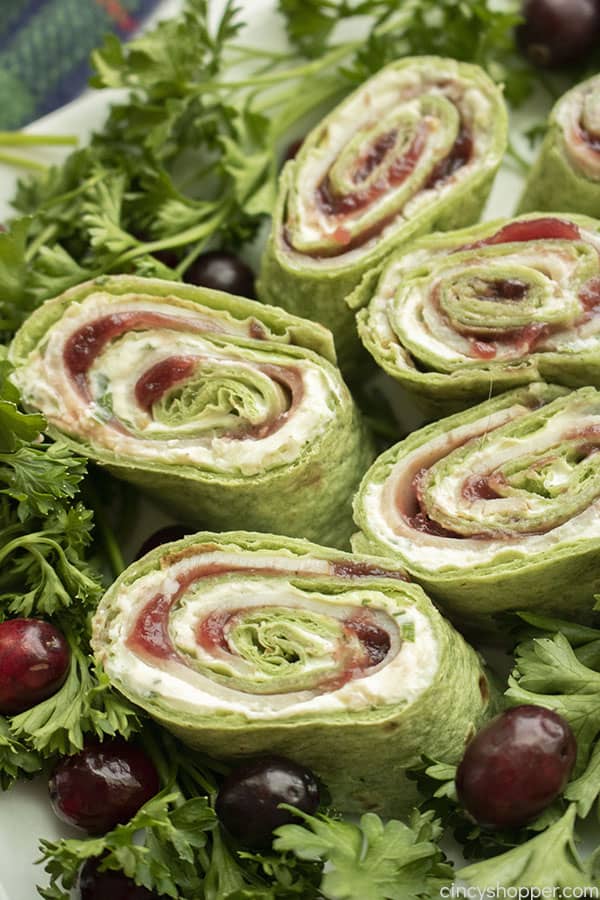 Tukey pinwheels for Thanksgiving appetizer on a plate