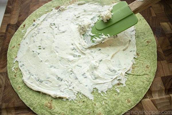 Spread on green tortilla