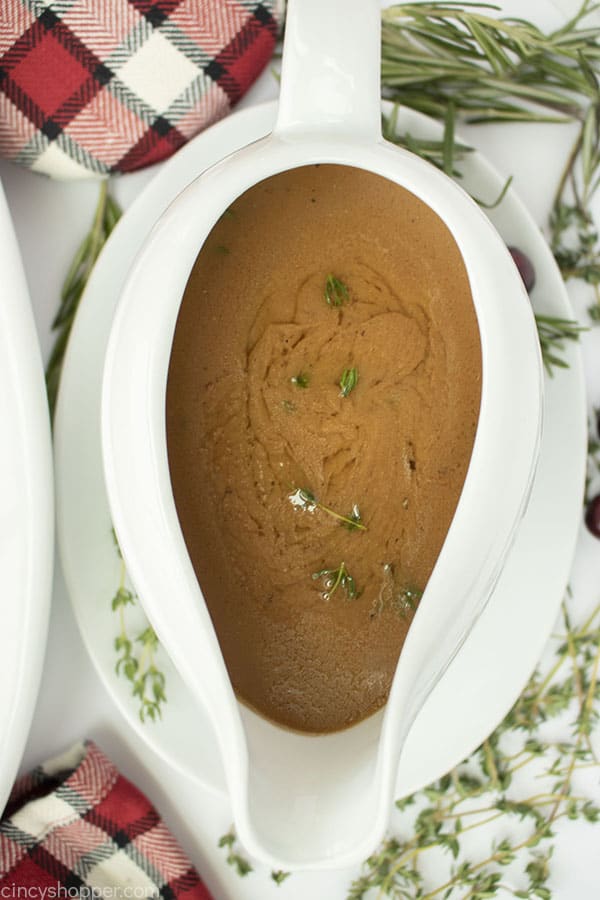 Thanksgiving turkey gravy in a boat