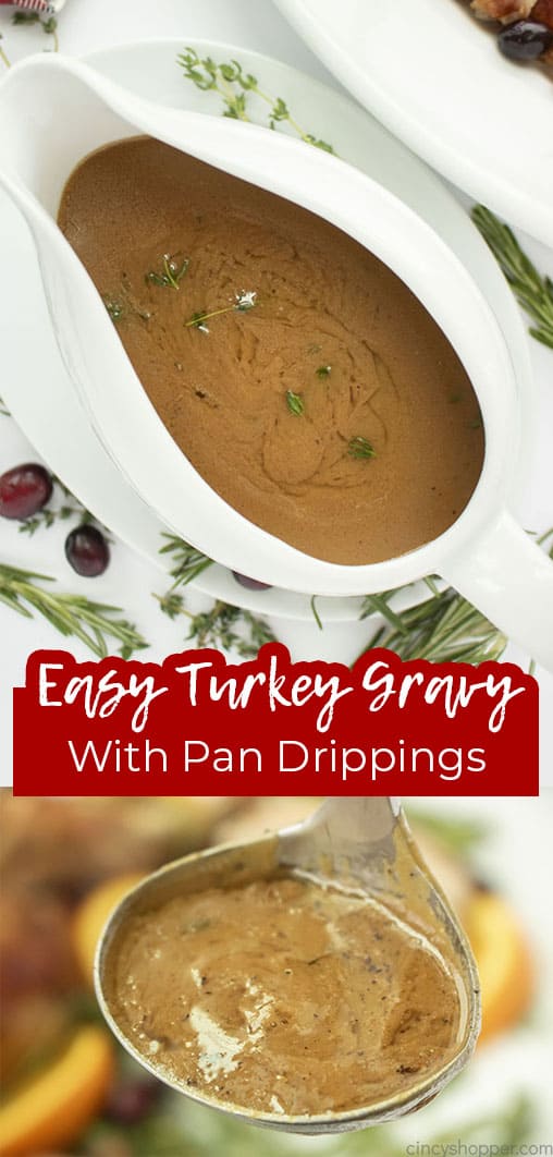 Long pin collage with text Easy Turkey Gravy with pan drippings