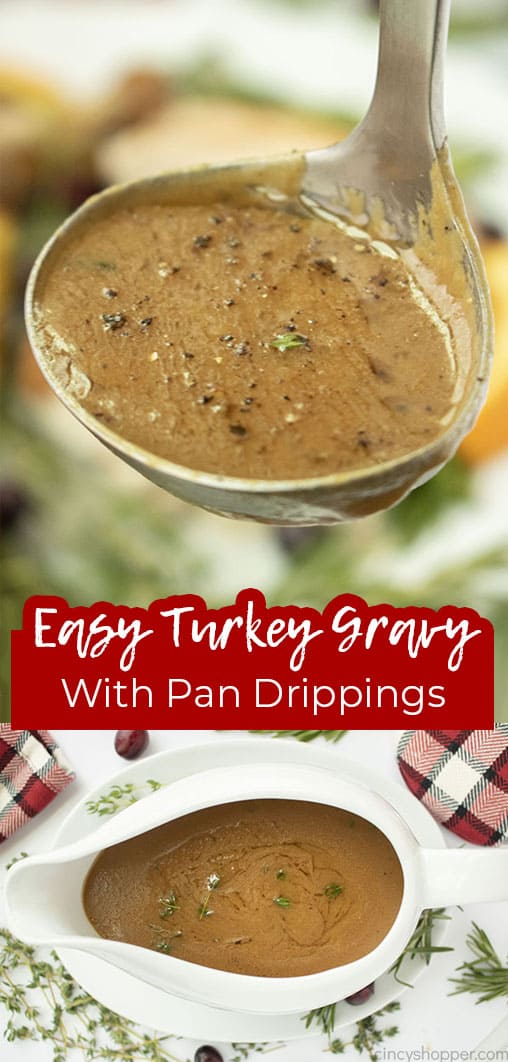 Long pin collage with text Easy Turkey Gravy with pan drippings