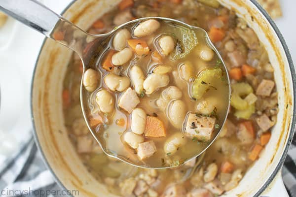 Ladle with easy leftover ham soup