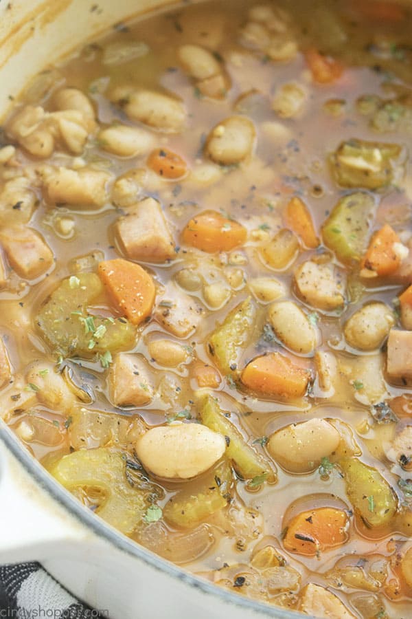 Ham and White Bean Soup in a dutch oven