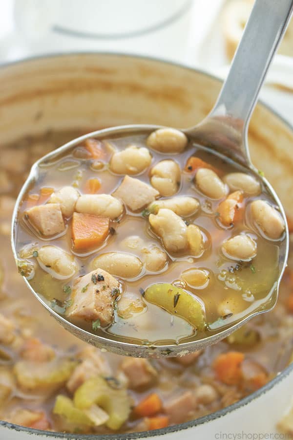 Bean soup on a ladle