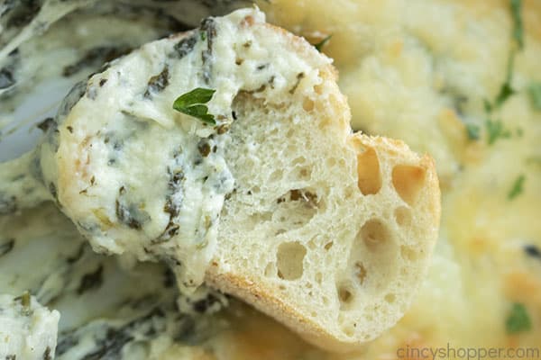 Spinach dip on bread