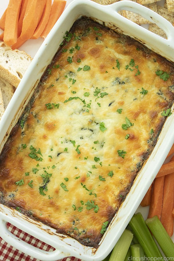 Warm Spinach Dip in a small casserole dish