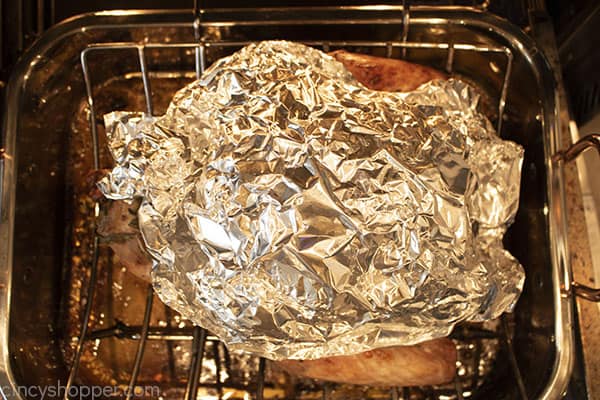 Foil covering the breast of holiday turkey