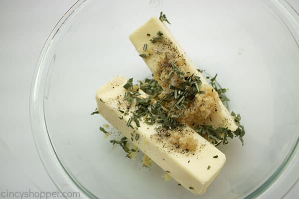 Butter and herbs in a bowl