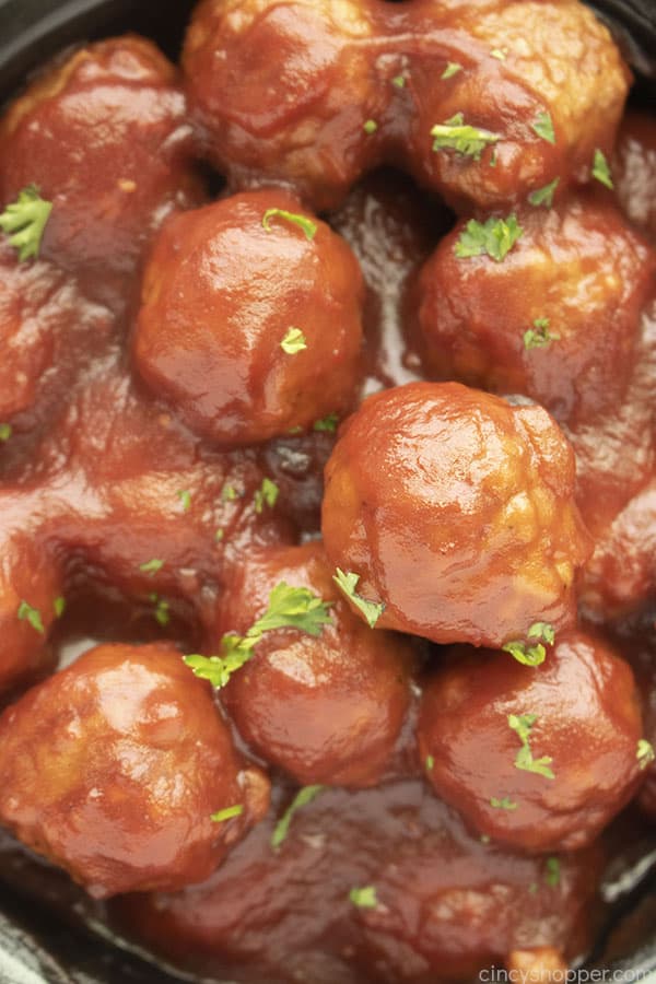Closeup of party cranberry meatballs