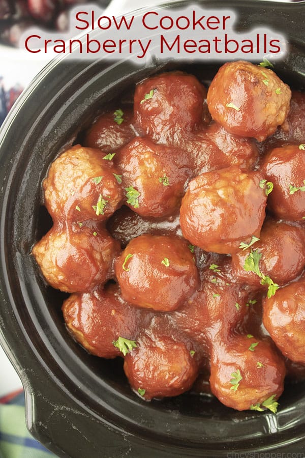 Text on image Slow Cooker Cranberry Meatballs