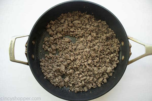 Ground beef cooked in a pan