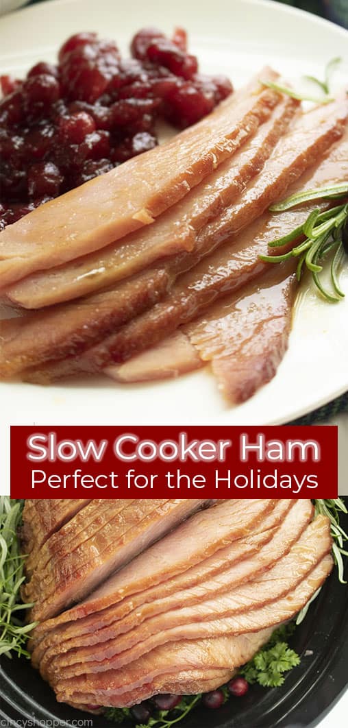 Long pin collage with text on image Slow Cooker Ham Perfect for the Holidays