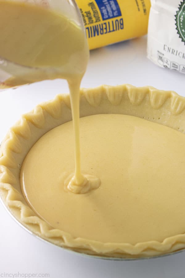 Buttermilk mixture added to pie crust