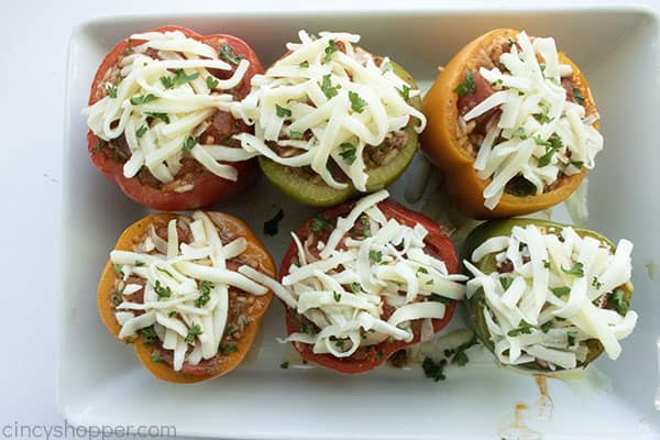 Cheese added to cooked peppers