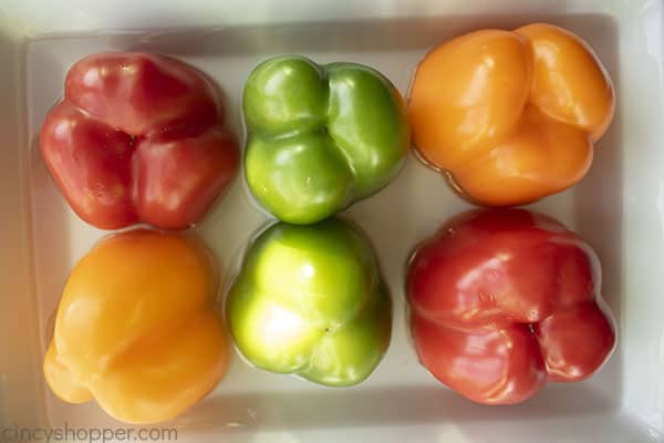 Peppers placed in dish with water