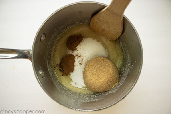 Sugar and cinnamon added to butter