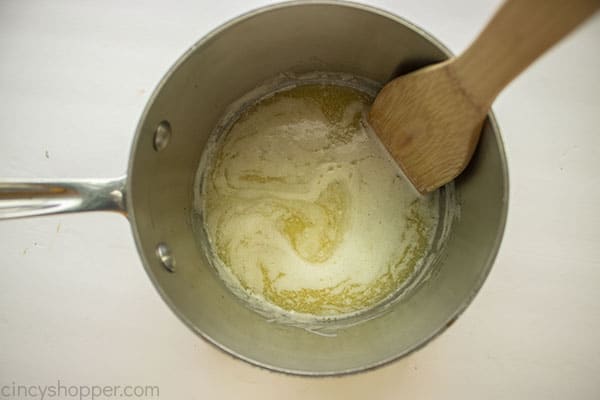 melted butter in pan