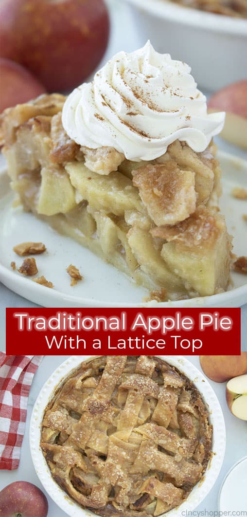 Long Pin Collage with text Traditional Apple Pie with a Lattice Top