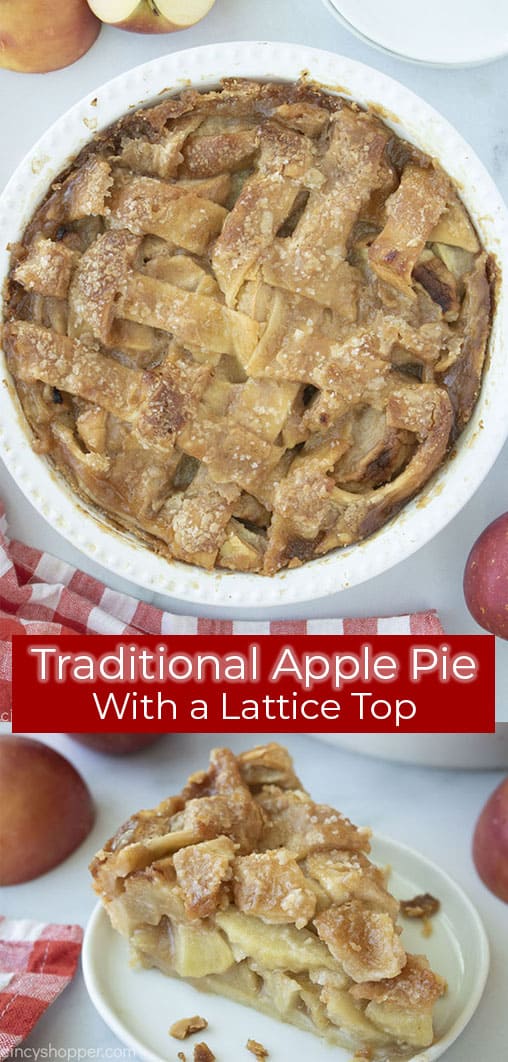 Long Pin Collage with text Traditional Apple Pie with a Lattice Top