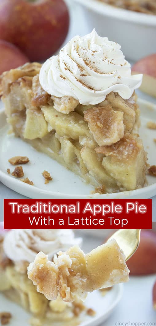 Long Pin Collage with text Traditional Apple Pie with a Lattice Top