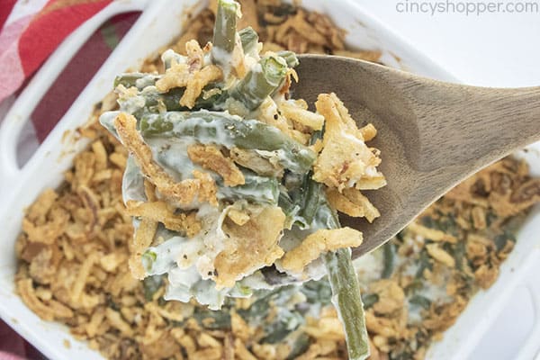 Spoon with Classic Thanksgiving Green Bean Casserole