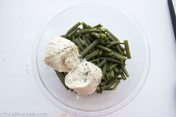 Cream of Mushroom Soup and salt and pepper added to beans