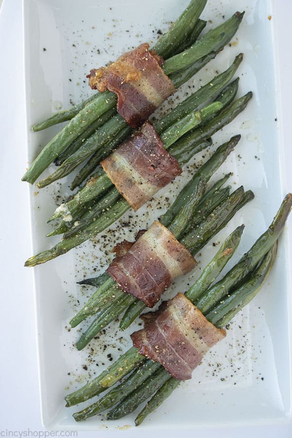 Bacon Wrapped Green Beans on a platter