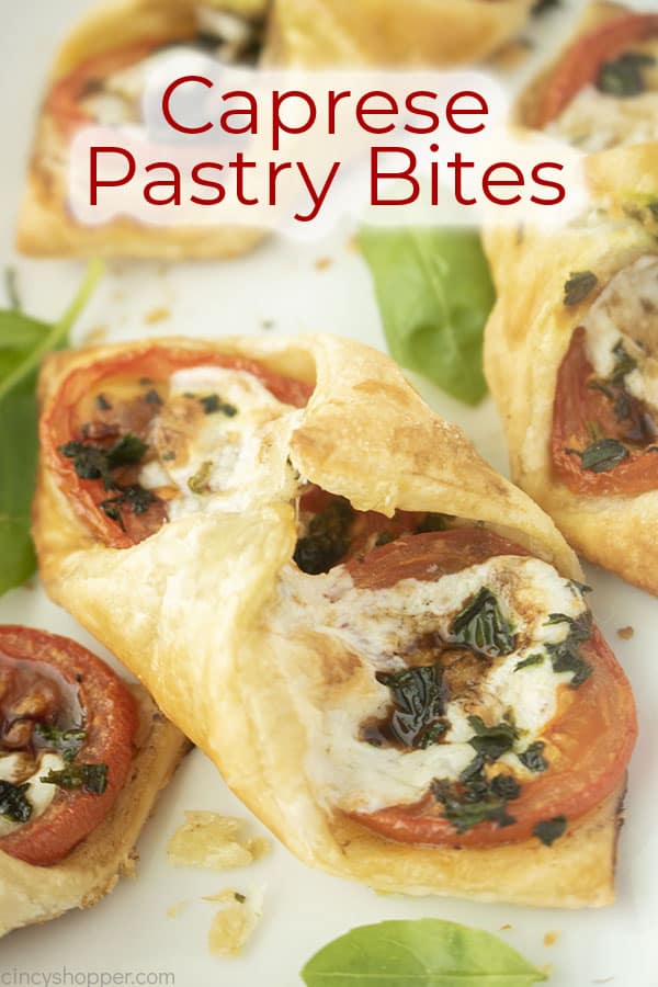 Text on image Caprese Pastry Bites