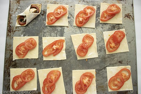Tomatoes added o pastry squares