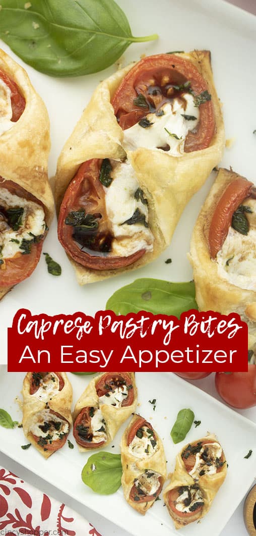 Long pin collage text banner Caprese Pastry Bites An Easy Appetizer