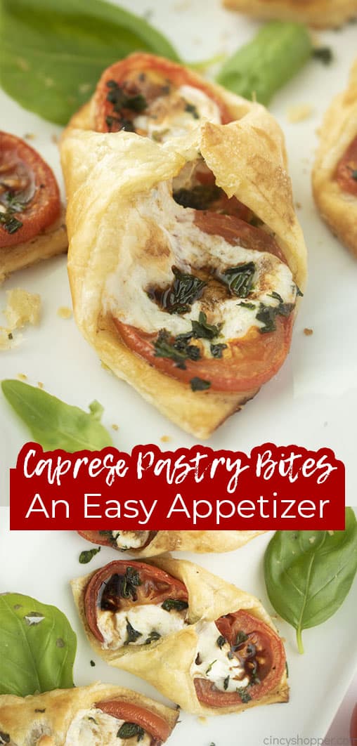 Long pin collage text banner Caprese Pastry Bites An Easy Appetizer