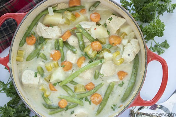 Cooked chicken stew in pot