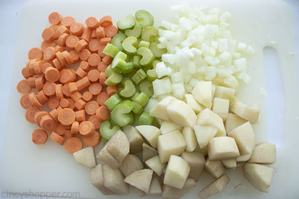 Veggies diced on cutting board