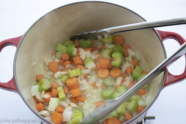 Veggies cooking in Dutch oven